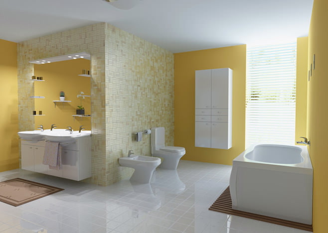 vonios kambarys geltonos spalvos