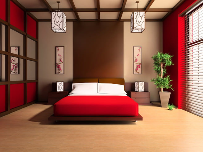 sarkanās guļamistabas dizains