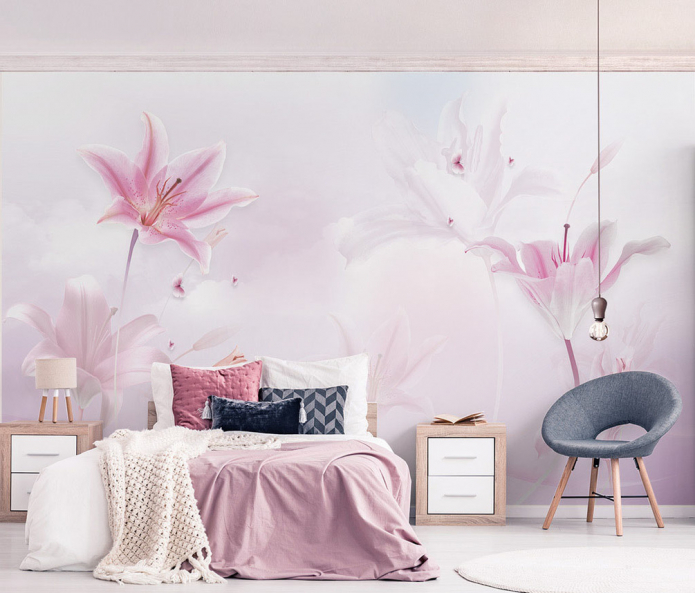 τοιχογραφία με λουλούδια στο υπνοδωμάτιο