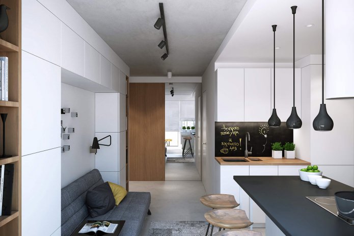 Conception moderne d'un appartement d'une pièce de 43 m². m. du studio Geometrium
