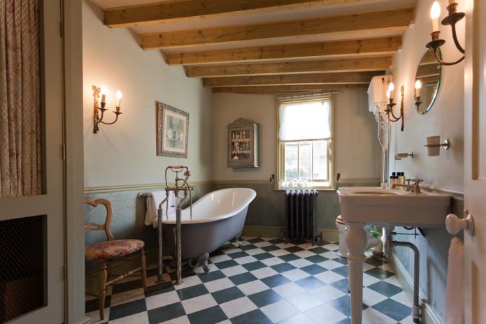 Badkamer in landelijke stijl: kenmerken, foto's