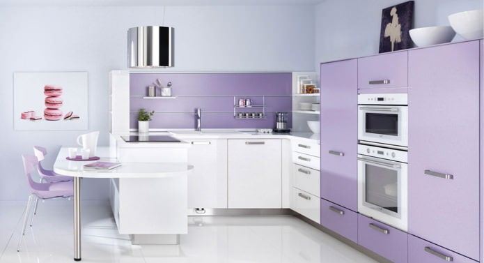 Σχεδιασμός κουζίνας σε λιλά χρώματα: χαρακτηριστικά, φωτογραφίες