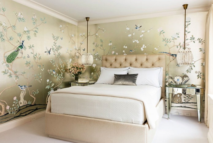 Sự lựa chọn của giấy dán tường cho phòng ngủ: thiết kế, hình ảnh, các tùy chọn kết hợp