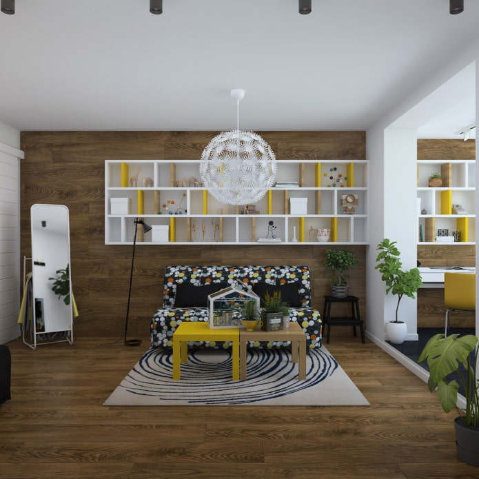 Design af en et-værelses lejlighed med en loggia: 3D-projekt fra Yulia Chernova
