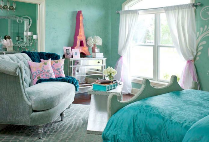 Tiffany-väri sisätiloissa: tyylikäs turkoosi sävy kotiisi