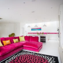 Reka bentuk ruang tamu dengan warna merah jambu: 50 contoh foto-4