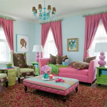 Reka bentuk ruang tamu dalam warna merah jambu: 50 contoh foto-6