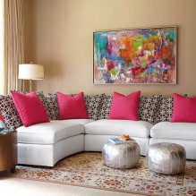 Reka bentuk ruang tamu dalam warna merah jambu: 50 contoh foto-8