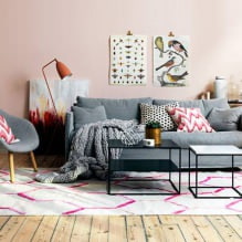Reka bentuk ruang tamu dalam warna merah jambu: 50 contoh foto-20