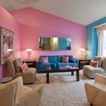 Návrh obývacej izby v ružovej farbe: 50 príkladov fotografií-21