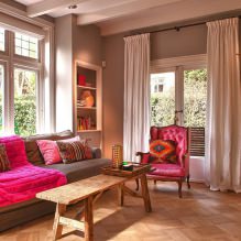 Dizajn dnevne sobe u ružičastoj boji: 50 primjera fotografija-3