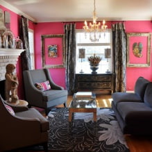 Dizajn obývacej izby v ružovej farbe: 50 príkladov fotografií-1