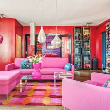 Návrh obývacej izby v ružovej farbe: 50 príkladov fotografií-2