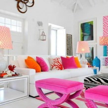 Σχεδιασμός καθιστικού σε ροζ χρώμα: 50 παραδείγματα φωτογραφιών-16