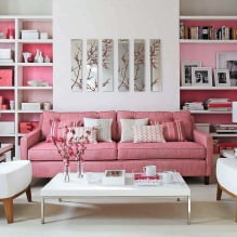 Dizajn obývacej izby v ružovej farbe: 50 príkladov fotografií-15