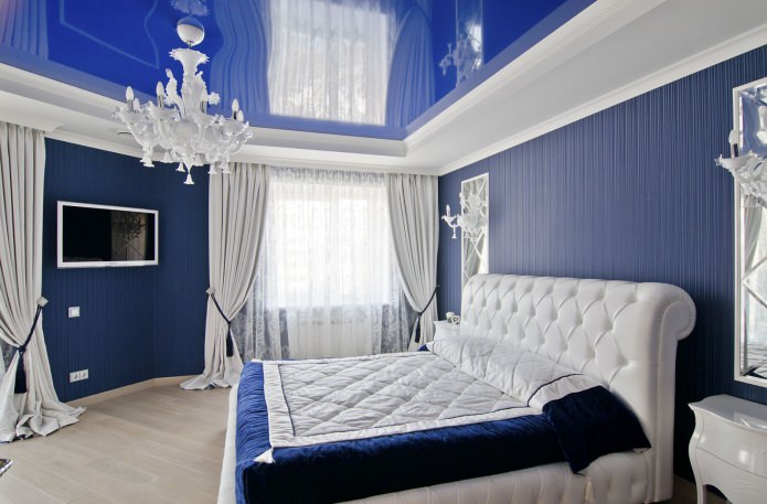 Sostres elàstics al dormitori: 60 opcions modernes, fotografia a l'interior