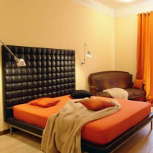تصميم غرفة نوم بألوان برتقالية: ميزات التصميم ، مجموعات ، صورة 4