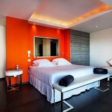 Turuncu tonlarda yatak odası tasarımı: tasarım özellikleri, kombinasyonlar, fotoğraf-17