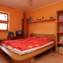 Turuncu tonlarda yatak odası tasarımı: tasarım özellikleri, kombinasyonlar, fotoğraf-11