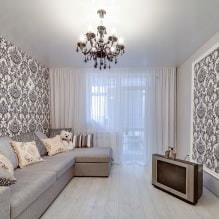 Kertas dinding di ruang tamu: 60 pilihan reka bentuk moden-16