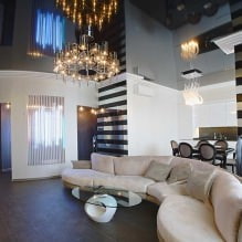 Stretch stropy v obývacím pokoji: výhledy, design, osvětlení, 60 fotografií v interiéru-2