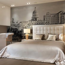 Thiết kế phòng ngủ với giấy dán tường màu xám: 70 bức ảnh đẹp nhất trong nội thất-16