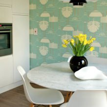 Design della cucina con carta da parati verde: 55 foto moderne all'interno-13