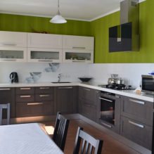 Thiết kế nhà bếp với giấy dán tường màu xanh lá cây: 55 bức ảnh hiện đại trong nội thất-7