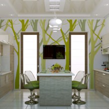 Thiết kế nhà bếp với giấy dán tường màu xanh lá cây: 55 bức ảnh hiện đại trong nội thất-12