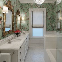 Tapetes vannas istabai: plusi un mīnusi, veidi, dizains, 70 fotogrāfijas interjerā-11