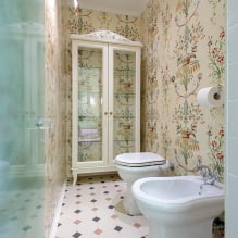 Vonios kambario tapetai: privalumai ir trūkumai, tipai, dizainas, 70 nuotraukų interjere-22