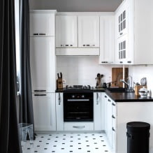 Design af et hvidt køkken med sort bordplade: 80 bedste ideer, fotos i interiøret-11