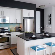 Design af et hvidt køkken med sort bordplade: 80 bedste ideer, fotos i det indre-13