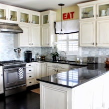 Disseny d'una cuina blanca amb taulell negre: 80 millors idees, fotos a l'interior-8