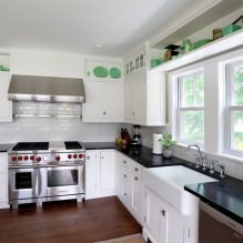 Reka bentuk dapur putih dengan meja hitam: 80 idea terbaik, gambar di kawasan pedalaman-6