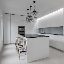 Baltas virtuves dizains ar melnu galda virsmu: 80 labākās idejas, fotogrāfijas interjerā-9