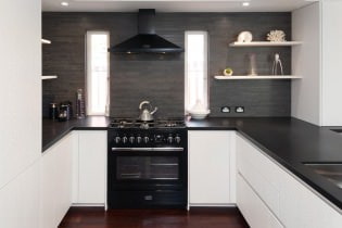 Baltas virtuves dizains ar melnu galda virsmu: 80 labākās idejas, fotogrāfijas interjerā
