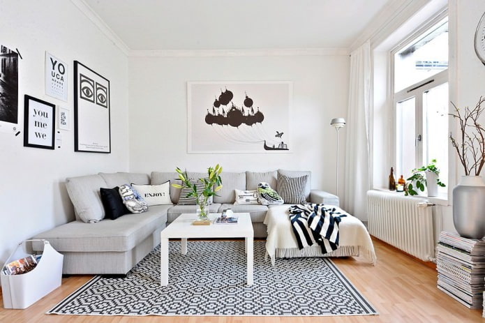 Skandinavisk stil i det indre af en lejlighed og et hus
