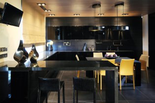 Melns komplekts virtuves interjerā: dizains, tapetes izvēle, 90 fotogrāfijas