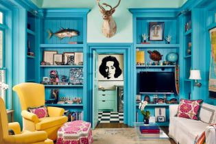 Modrá farba v interiéri: kombinácie, dizajnové nápady, 67 fotografií