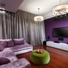 Sisustus violettisävyisinä: yhdistelmät, yleiskatsaus huoneista, 70 valokuvaa-18