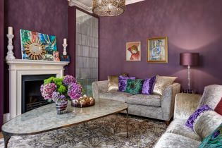 Sisustus violettisävyisinä: yhdistelmät, yleiskatsaus huoneista, 70 valokuvaa