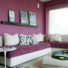 Violetiniai tapetai interjere: tipai, dizainas, užuolaidų pasirinkimas, 70 foto-1