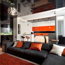 Лъскави опънати тавани: снимка, дизайн, изгледи, избор на цвят, преглед по стаи-21