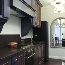 Interior da cozinha com bancada escura: características, materiais, combinações, 75 fotos-13