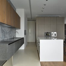 التصميم الداخلي للمطبخ مع سطح كونترتوب مظلم: الميزات والمواد والتركيبات و 75 صورة - 19