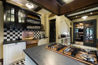 Interior de la cuina amb taulell fosc: característiques, materials, combinacions, 75 fotos