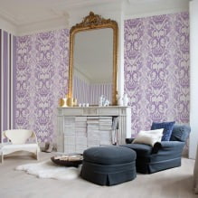 Kertas dinding ungu di pedalaman: jenis, reka bentuk, pilihan gaya dan langsir, kombinasi, 55 foto-1