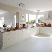 Witte keuken met houten aanrecht: 60 moderne foto's en ontwerpopties-11