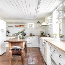 Biela kuchyňa s drevenou doskou: 60 moderných fotografií a možností dizajnu-3